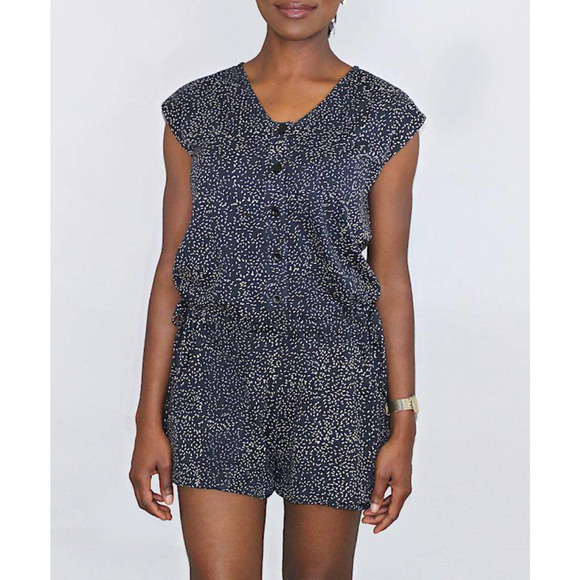 PASSION LILIE Romper Womens XS Rainey Organic Jumpsuit Navy Blue Sleeveless - Picture 2 of 13